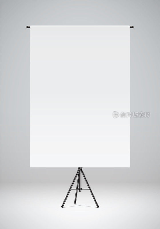 Blank white paper hanging on black stand.